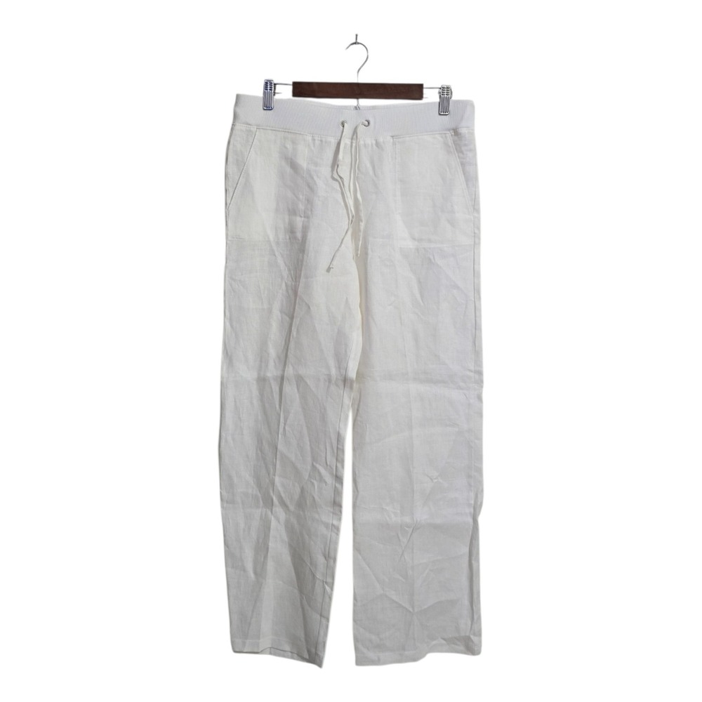Talbots White Easy Drawstring Linen Wide Leg Ankle Pants In White Sz MP